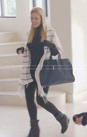 Stepahine’s black turtleneck top and leggings on The Real Housewives of Dallas