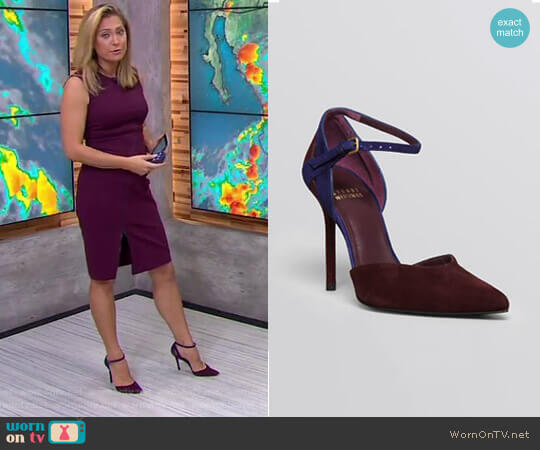 Stuart Weitzman Pointed Toe DOrsay Ankle Strap Pumps worn by Ginger Zee on Good Morning America
