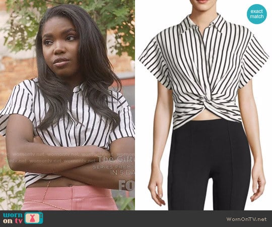 T By Alexander Wang Twisted Front Striped Shirt worn by Alexandra Crane (Ryan Destiny) on Star