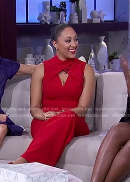 Tamera’s red keyhole jumpsuit on The Real