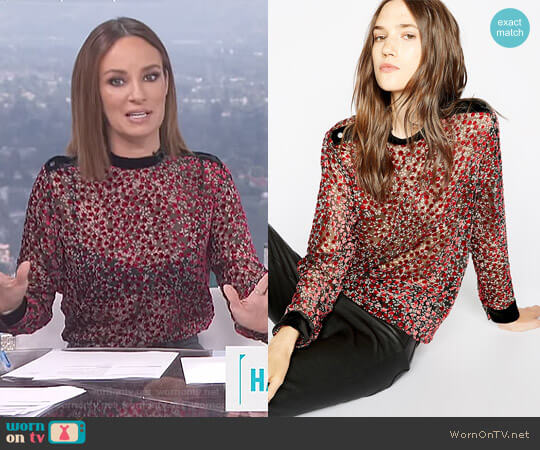 The Kooples Cherry Flowers Red Polka Dot Top worn by Catt Sadler on E! News