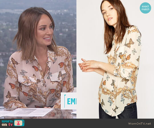 The Kooples Ecru Royal Butterfly Print Silk Shirt worn by Catt Sadler on E! News