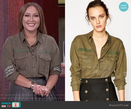 The Kooples Embroidered Khaki Shirt worn by Adrienne Houghton on The Real