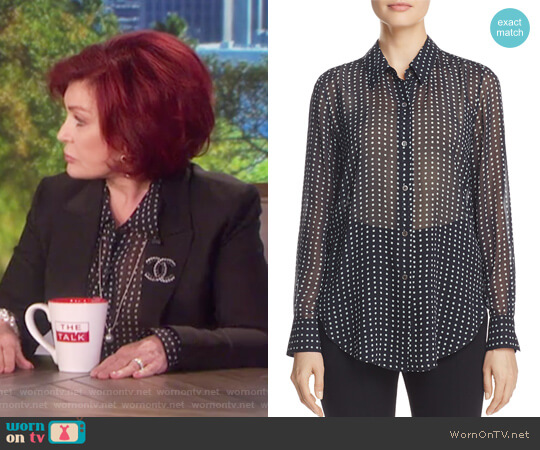 Theory Sunaya Square Dot Blouse worn by Sharon Osbourne on The Talk