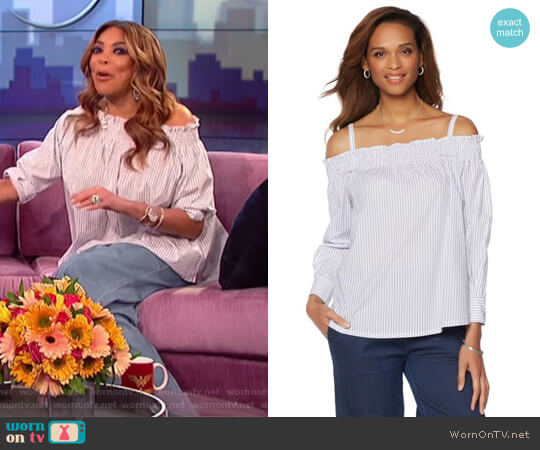 Wendy Williams HSN Collection Off-the-Shoulder Striped Top with Removable Straps worn by Wendy Williams on The Wendy Williams Show
