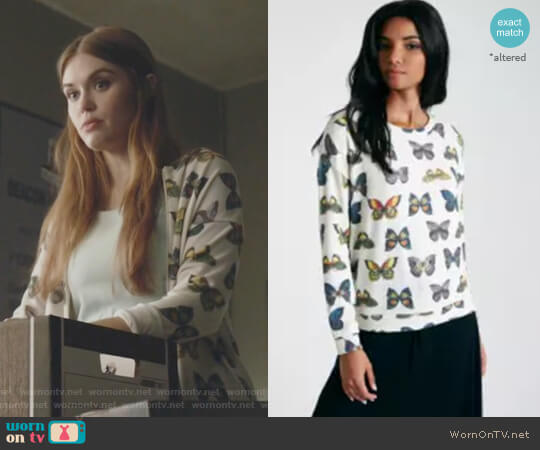 Wet Seal Butterfly Print Long Sleeve Brushed Knit Pullover worn by Lydia Martin (Holland Roden) on Teen Wolf