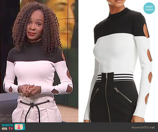 Yigal x Aqua Cutout Color-Block Sweater worn by Zuri Hall on E! News