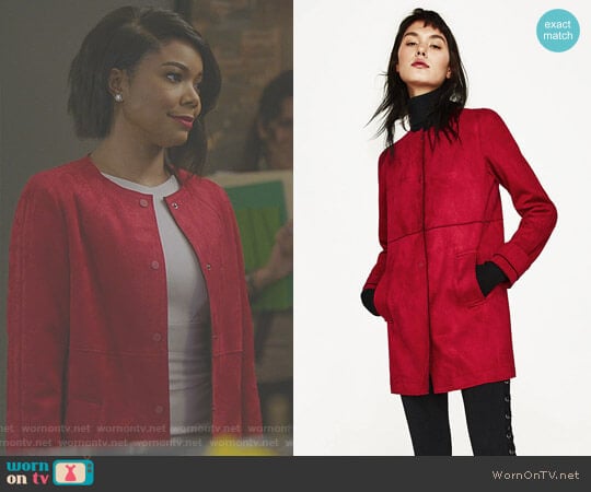 Faux Suede Coat with Round Neck worn by Mary Jane Paul (Gabrielle Union) on Being Mary Jane