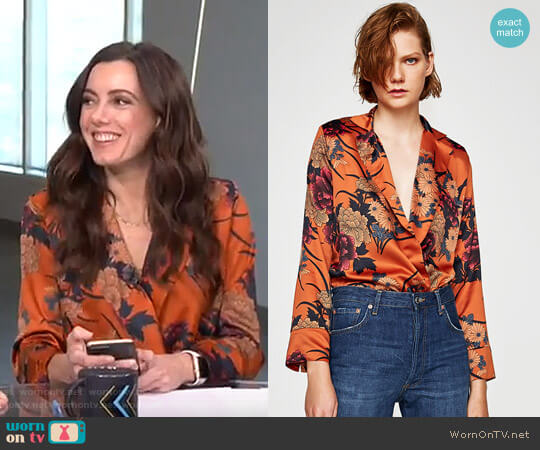 Zara Printed Sateen Bodysuit worn by Melanie Bromley on E! News