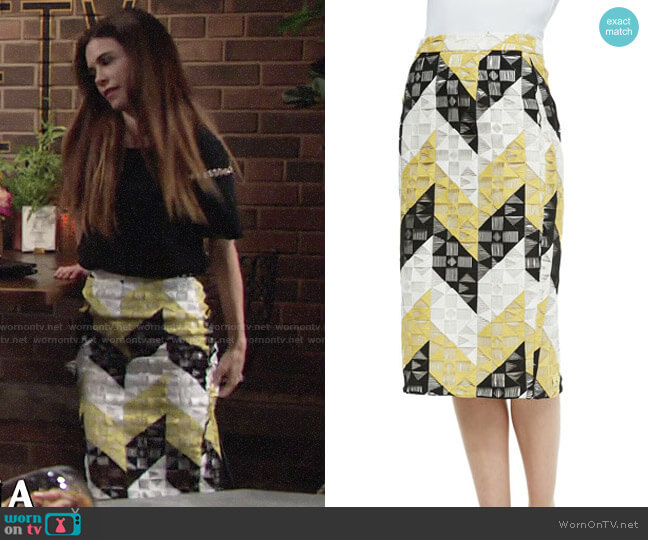 A.L.C. Henri Skirt worn by Victoria Newman (Amelia Heinle) on The Young and the Restless