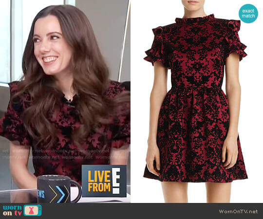 Aqua Flocked Ruffle-Sleeve Dress worn by Melanie Bromley on E! News