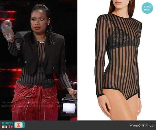 Balmain Striped stretch-knit bodysuit worn by Jennifer Hudson on The Voice