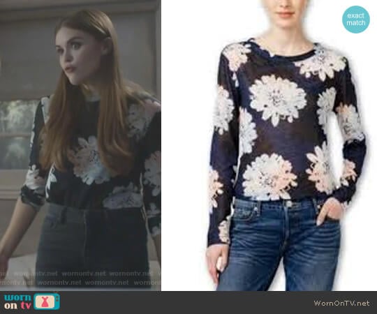 Bar III Daisy-Print Snit Top Blue Notte worn by Lydia Martin (Holland Roden) on Teen Wolf