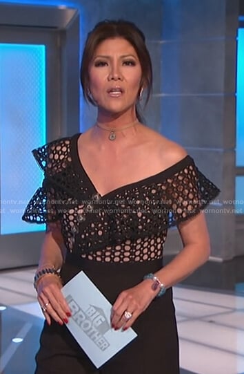 Julie’s black lace off shoulder jumpsuit on Big Brother