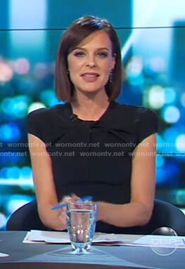 Natarsha’s black cap sleeve sheath dress on The Project
