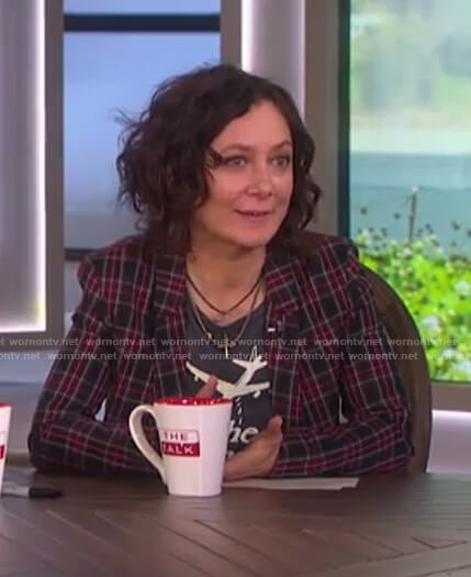 Sara’s check blazer and print t-shirt on The Talk