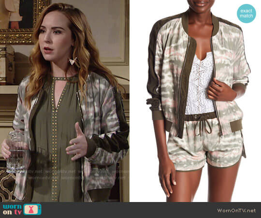 Blank NYC Embellished Tie-Dye Print Bomber Jacket worn by Mariah Copeland (Camryn Grimes) on The Young and the Restless