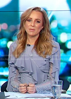 Carrie’s blue ruffle lace dress on The Project