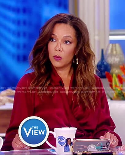 Sunny’s burgundy silk wrap dress on The View