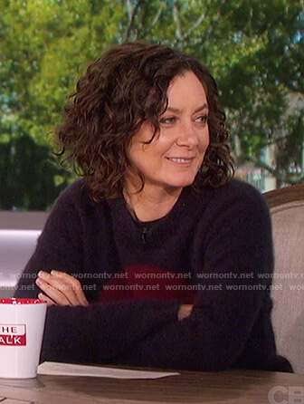 Sara’s blue skull long sleeve sweater on The Talk