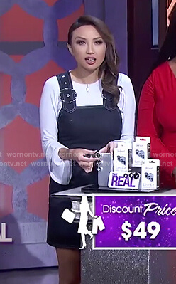 Jeannie’s denim buckle pinafore mini dress on The Real