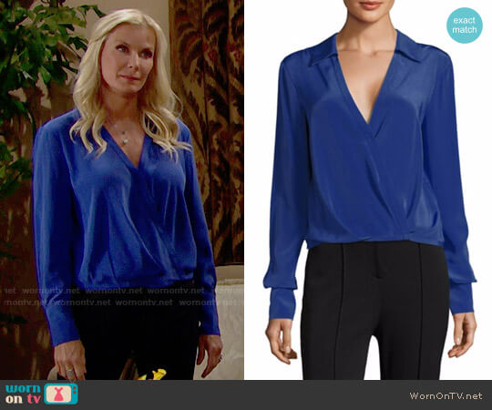 Diane von Furstenberg Collared Silk Blouse in Royal Blue worn by Brooke Logan (Katherine Kelly Lang) on The Bold and the Beautiful