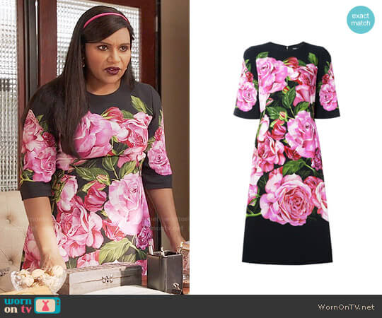 Dolce & Gabbana Rose Print Cady Dress worn by Mindy Lahiri (Mindy Kaling) on The Mindy Project