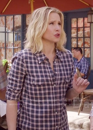 Eleanor’s pink and navy checked shirt on The Good Place
