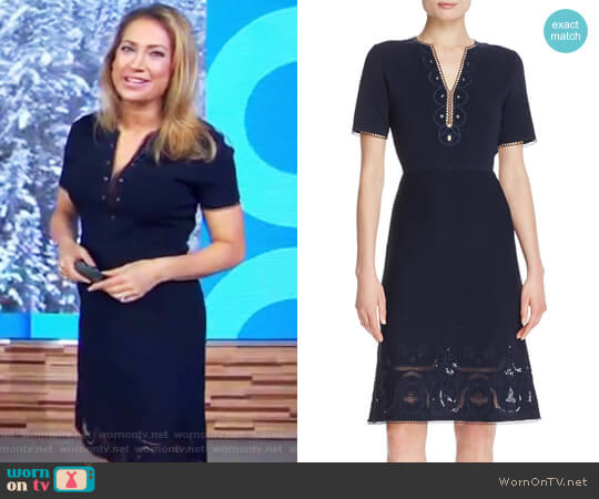 Elie Tahari Scout Embroidered Sweater Dress worn by Ginger Zee on Good Morning America
