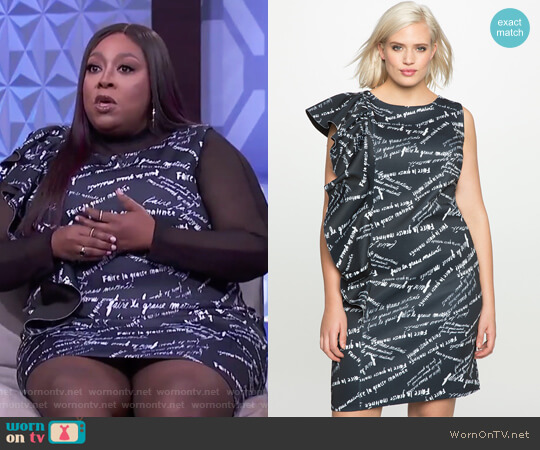 Eloquii Printed Asymmetrical Ruffle Dress worn by Loni Love on The Real
