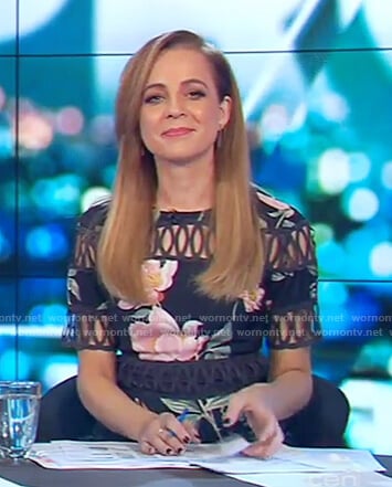 Carrie’s floral loop cut outs dress on The Project