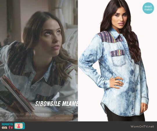 Forever 21 Blue Southwest Bound Chambray Shirt worn by Malia Tate (Shelley Hennig) on Teen Wolf