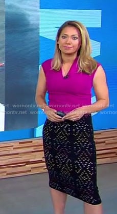 Gigner’s purple v-neck top and black eyelet skirt on Good Morning America