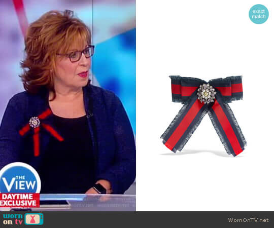 Gucci Grosgrain, crystal and faux pearl brooch worn by Joy Behar on The View
