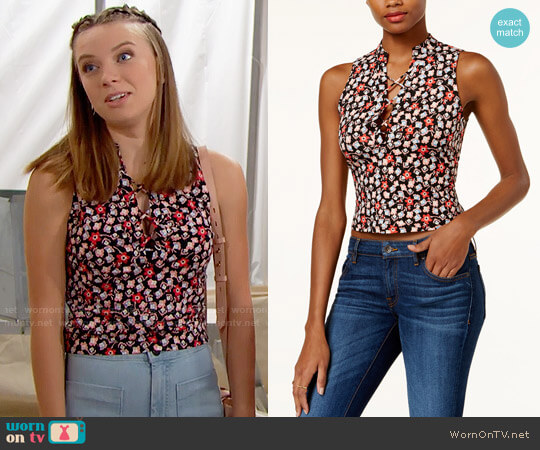 Guess Callista Top in Tangier Ditsy Jet Black worn by Coco Spectra (Courtney Grosbeck) on The Bold and the Beautiful
