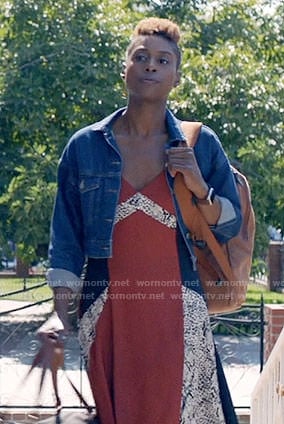 Issa’s snake print colorblock dress on Insecure