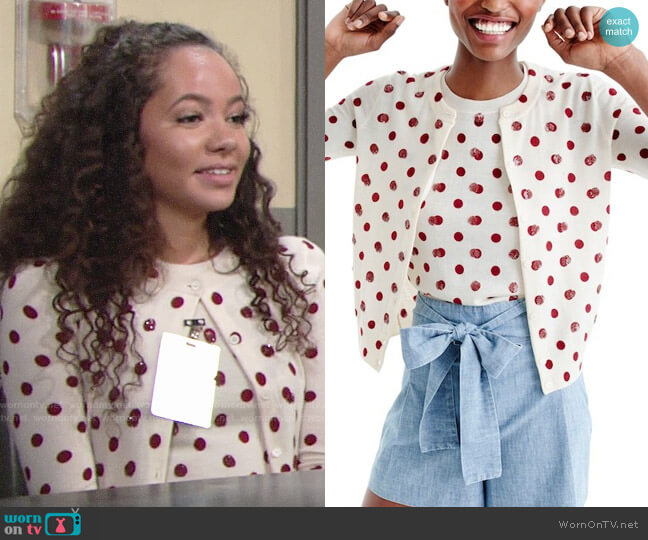 J.Crew Jackie Shell in Sequin Polka Dot Dusty Ruby worn by Mattie Ashby (Lexie Stevenson) on The Young and the Restless