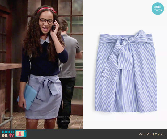 J.Crew Wrap-around tie skirt in shirting stripes worn by Mattie Ashby (Lexie Stevenson) on The Young and the Restless