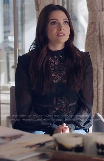 Jane’s black lace top on The Bold Type