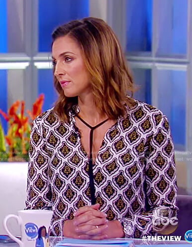 Paula’s printed neck tie top on The View