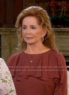 Maggie’s brown ruffled blouse on Days of our Lives