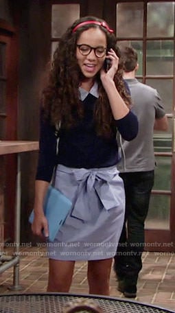 Mattie’s striped collar sweater and tie front skirt on The Young and the Restless