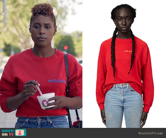 Omondi Niggas Sweatshirt worn by Issa Dee (Issa Rae) on Insecure