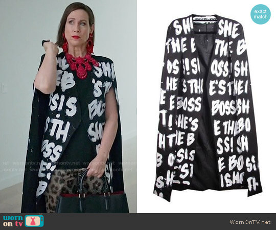 These Pink Lips Shes The Boss Long Cape worn by Diana Trout (Miriam Shor) on Younger