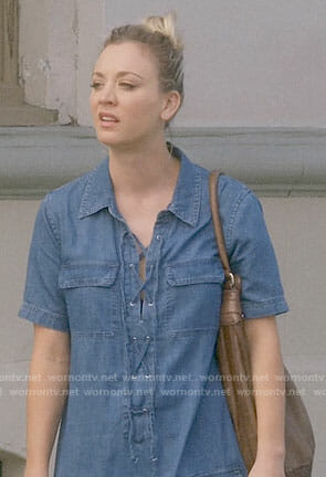 Penny’s denim lace-up dress on The Big Bang Theory
