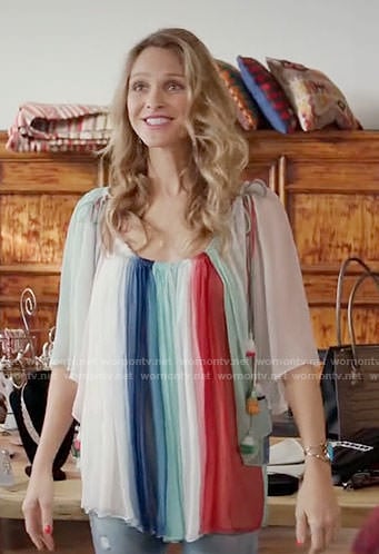 Phoebe’s multi colored stripe top on Girlfriends Guide to Divorce