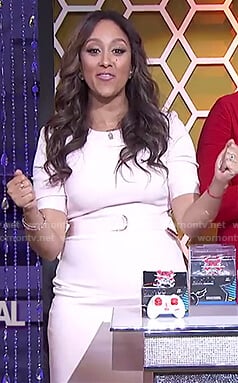 Tamera’s pink belted pencil dress on The Real