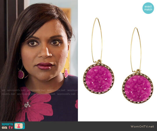 Rachel Roy Druzy Drop Earrings worn by Mindy Lahiri (Mindy Kaling) on The Mindy Project