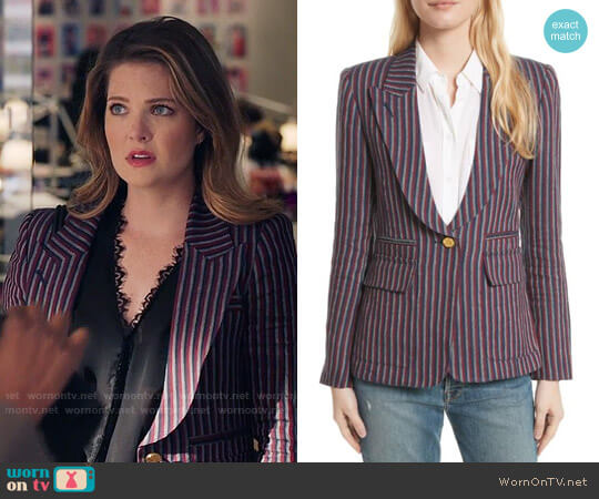 Smythe Stripe Cotton Blazer worn by Sutton (Meghann Fahy) on The Bold Type