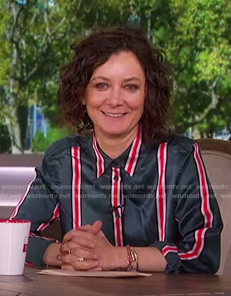 Sara’s green and red striped blouse on The Talk
